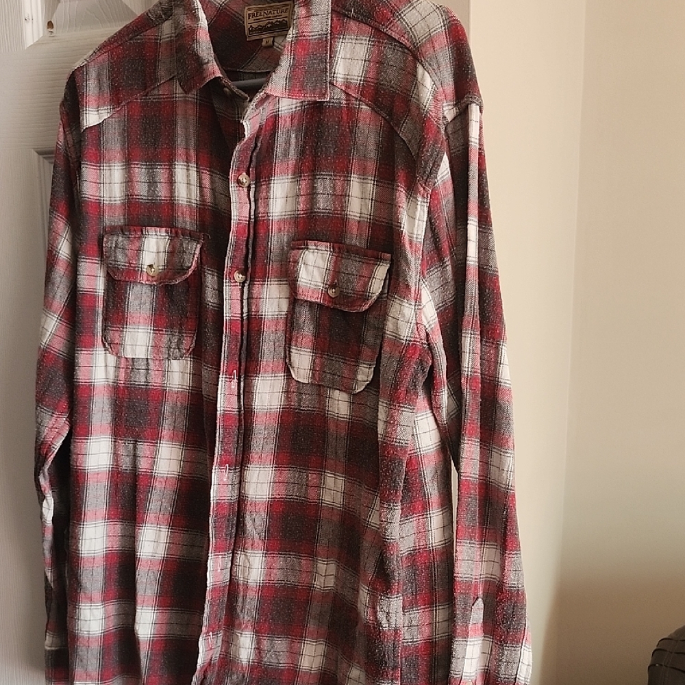 Plaid Red and White Men's Casual Button Down Shirt